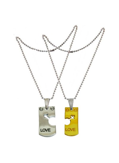 Two Pieces Couple Heart Shape Necklace by Menjewell 